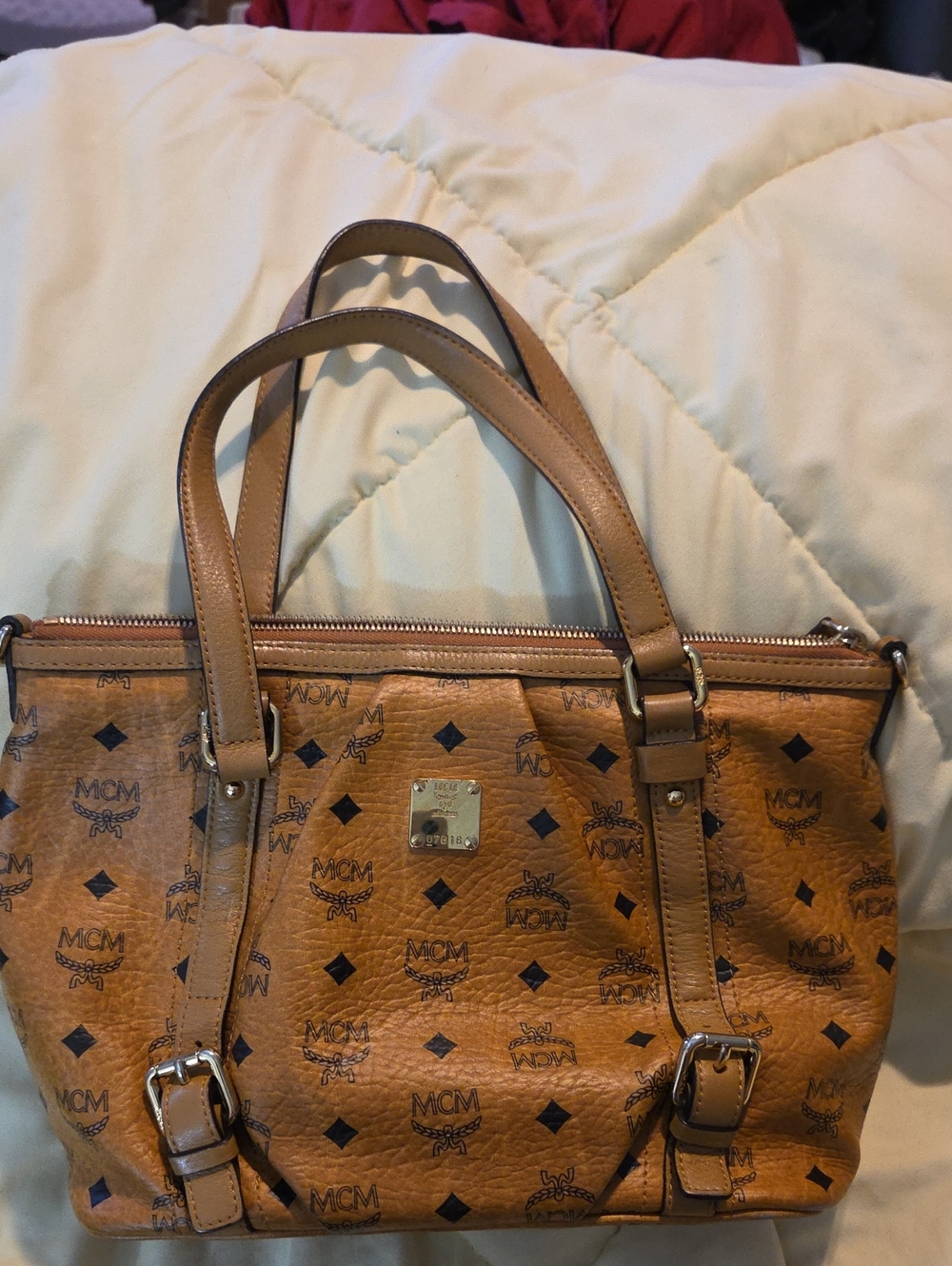 MCM Cognac Brown Visetos Monogram Satchel - Picture 2 of 8